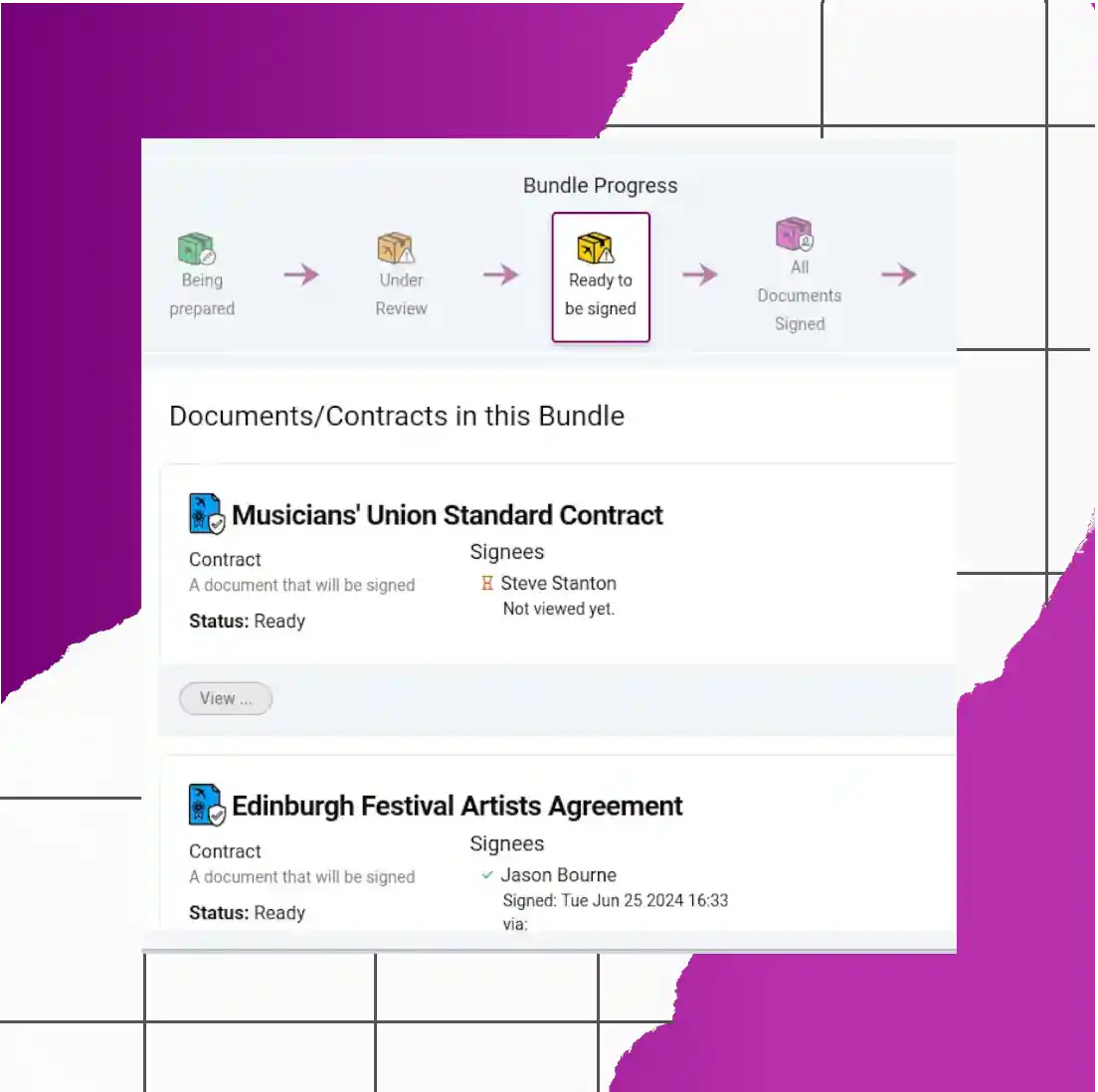 Screen shot of documents being processed